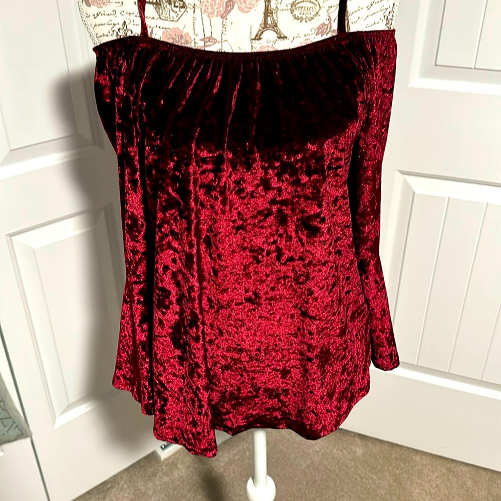 GORGEOUS Red Velvet Cold Shoulder/Off Shoulder Blouse
